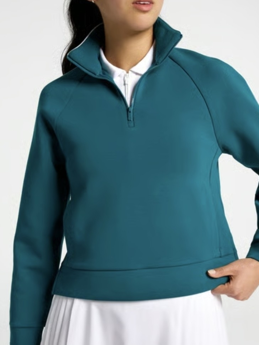 CALIA Women Soft Scuba Mock Neck 1/4 Zip Pullover Emerald Falls Medium